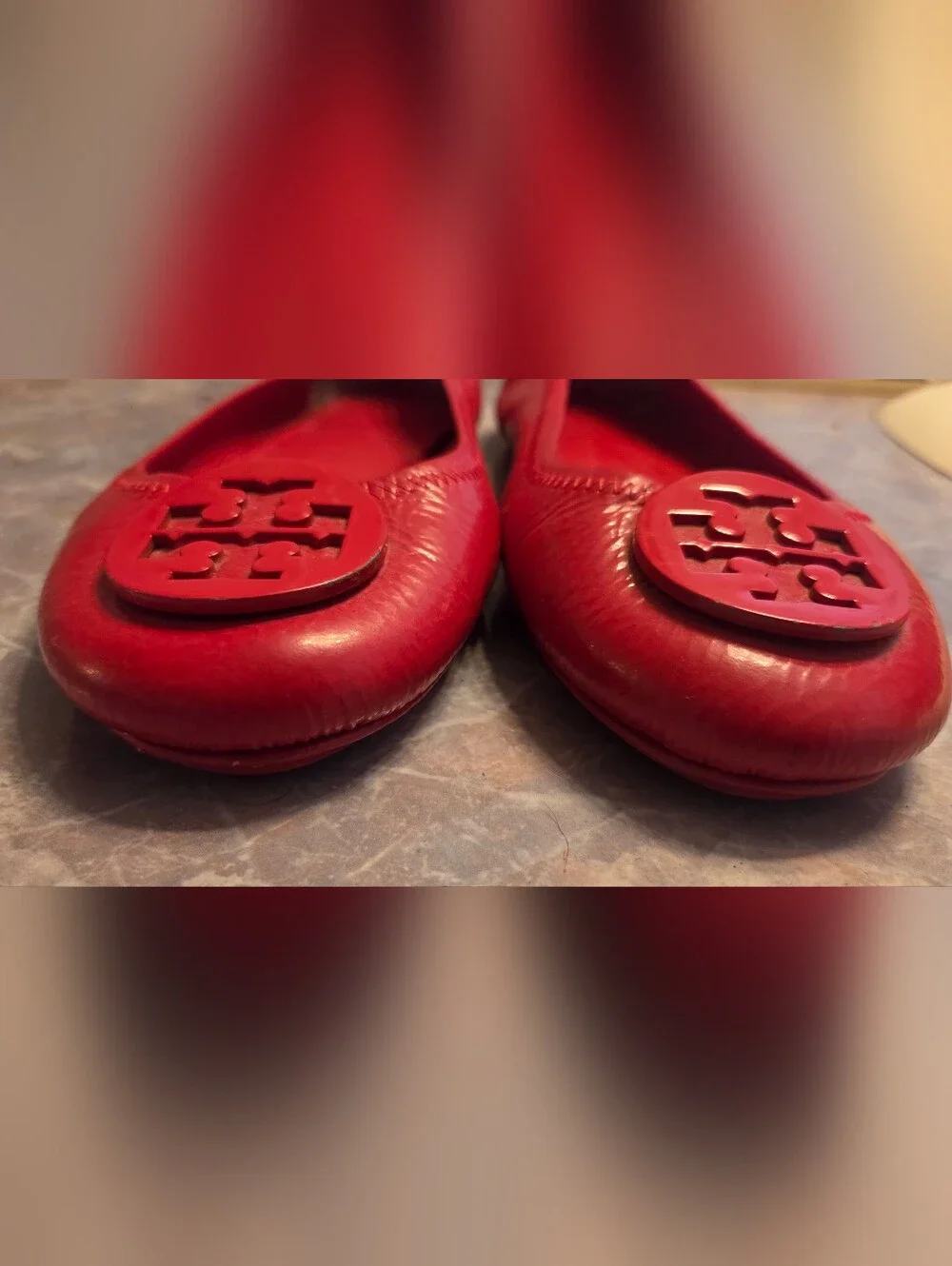 Tory Burch Red Leather Logo Ballet Flats